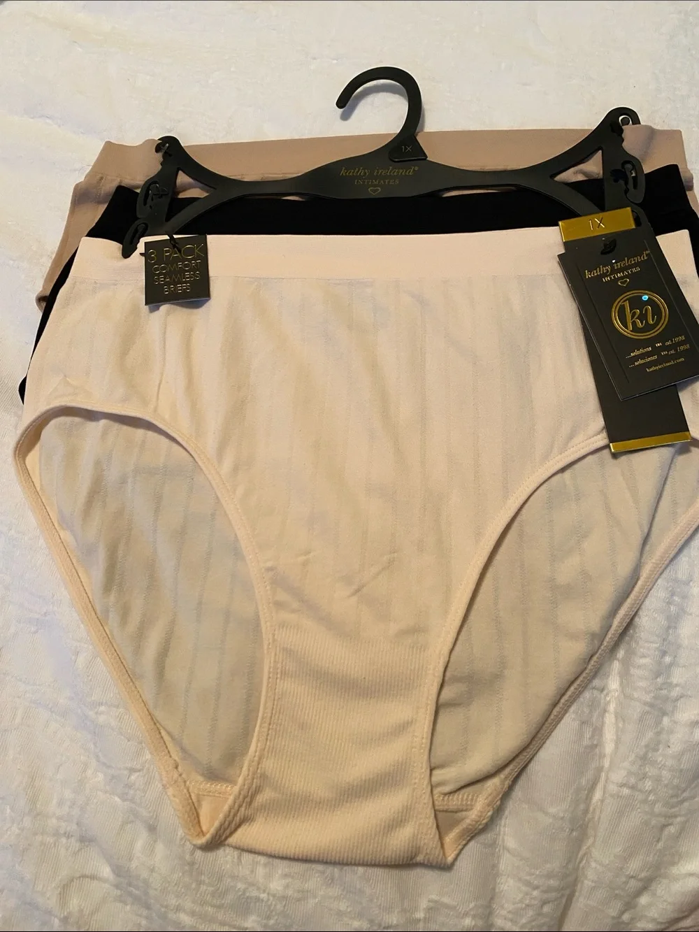 Kathy Ireland Women’s High-Waist Briefs — Cream, Black, Tan 3-Pack)